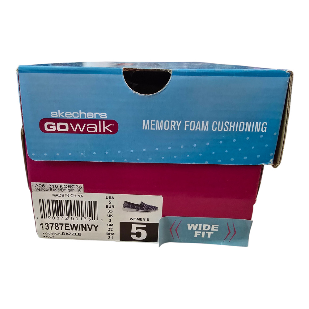 Skechers Go Walk Dazzle Sneakers Womens Size 5W Navy/White Memory Foam Comfort - Picture 12 of 13